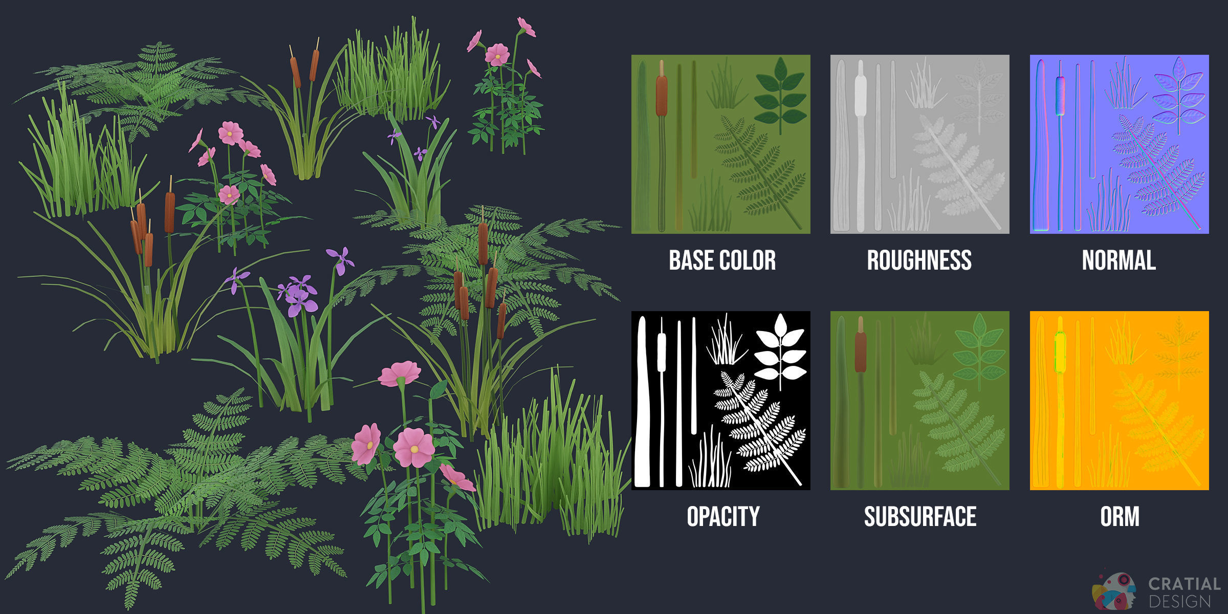 Stylized Swamp and Bog Foliage Kit Low-poly 3D model_5