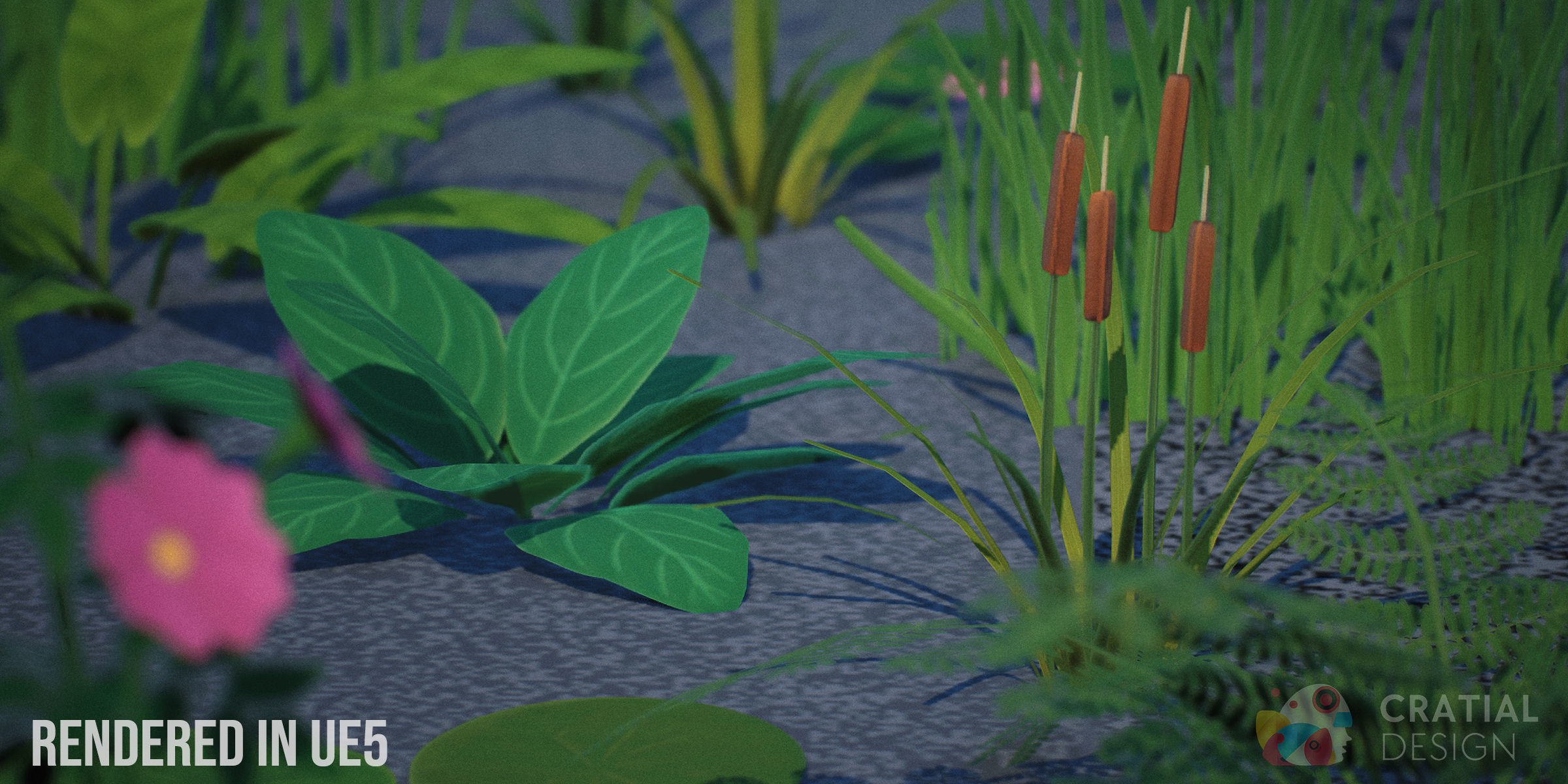 Stylized Swamp and Bog Foliage Kit Low-poly 3D model_13