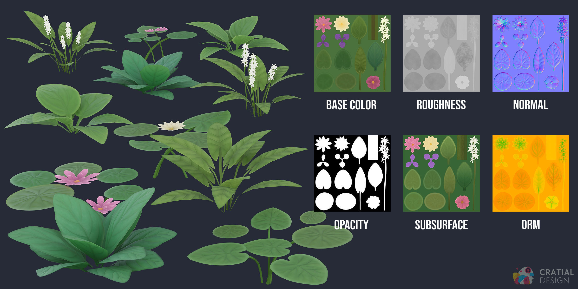 Stylized Swamp and Bog Foliage Kit Low-poly 3D model_4
