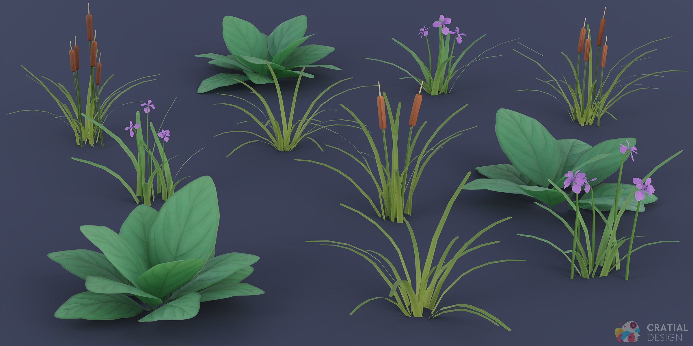 Stylized Swamp and Bog Foliage Kit Low-poly 3D model_1