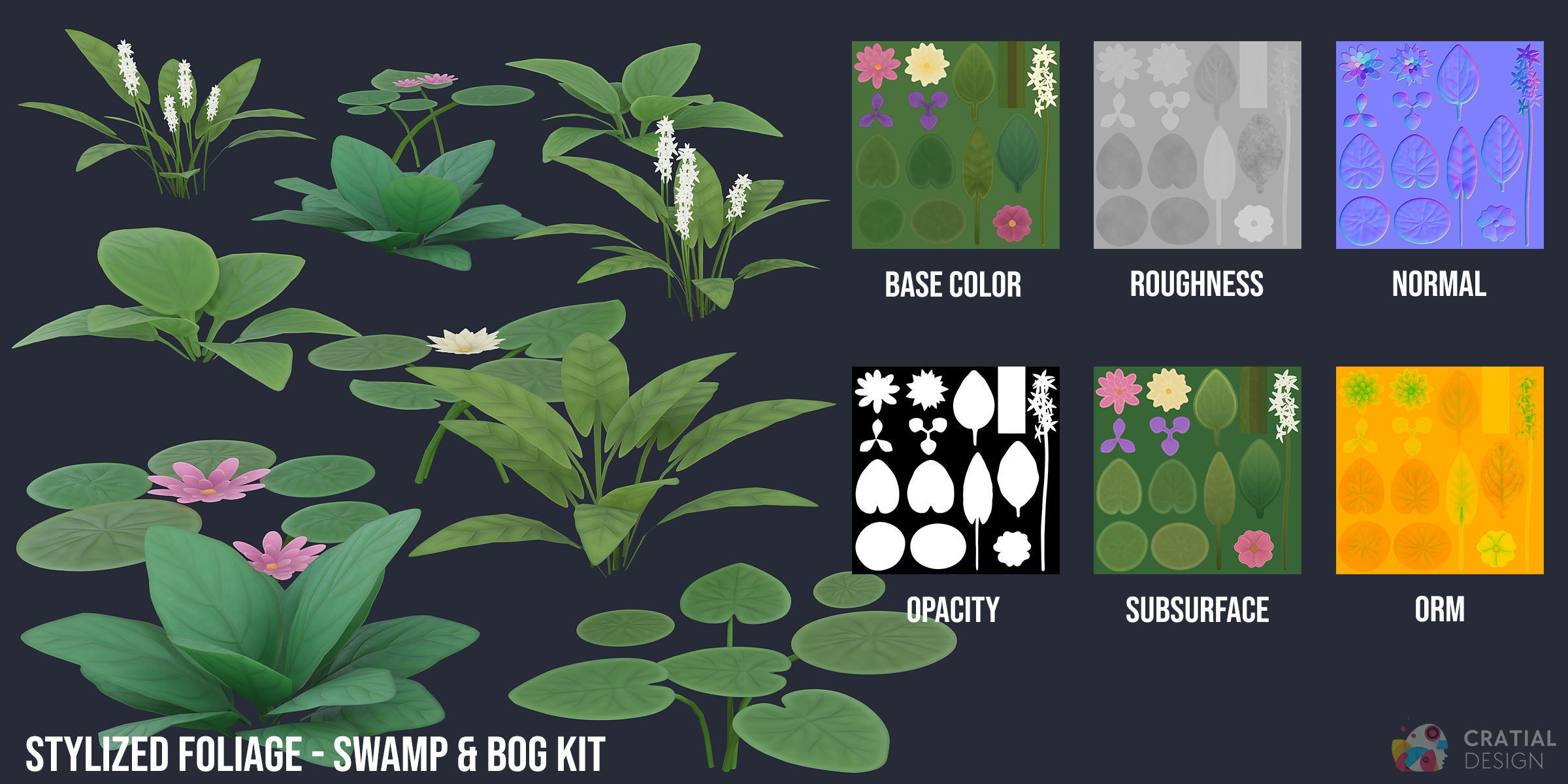 Stylized Swamp and Bog Foliage Kit Low-poly 3D model_6