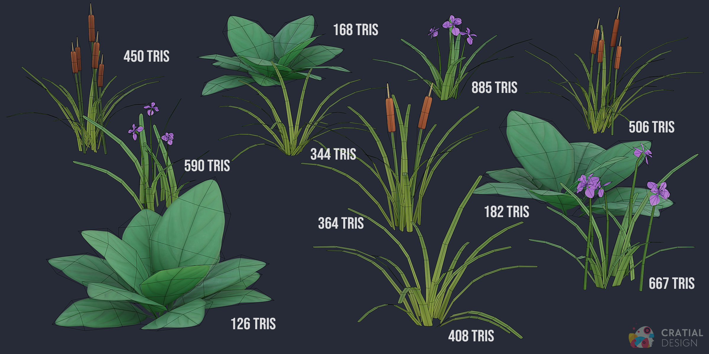 Stylized Swamp and Bog Foliage Kit Low-poly 3D model_10