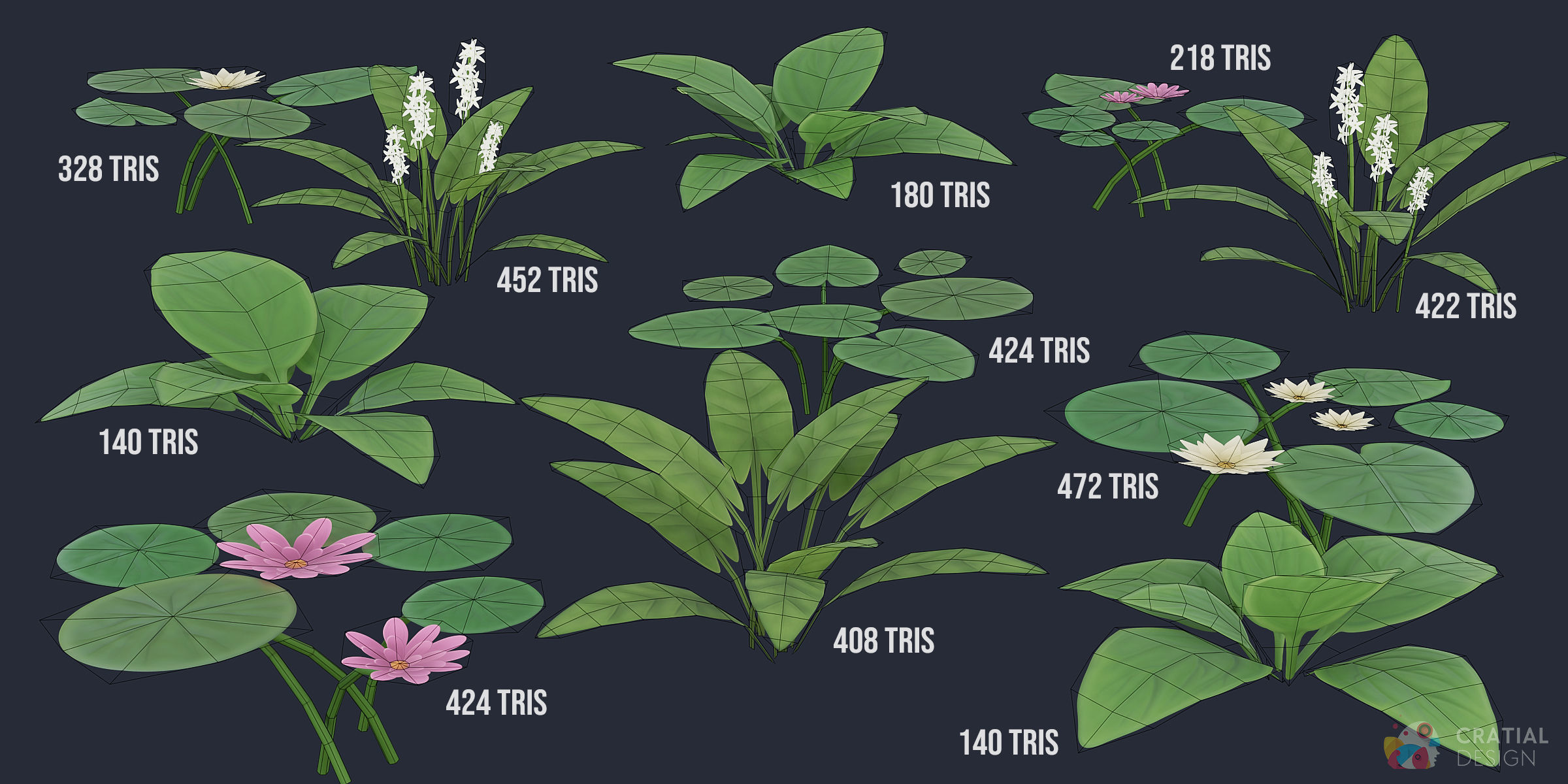 Stylized Swamp and Bog Foliage Kit Low-poly 3D model_11