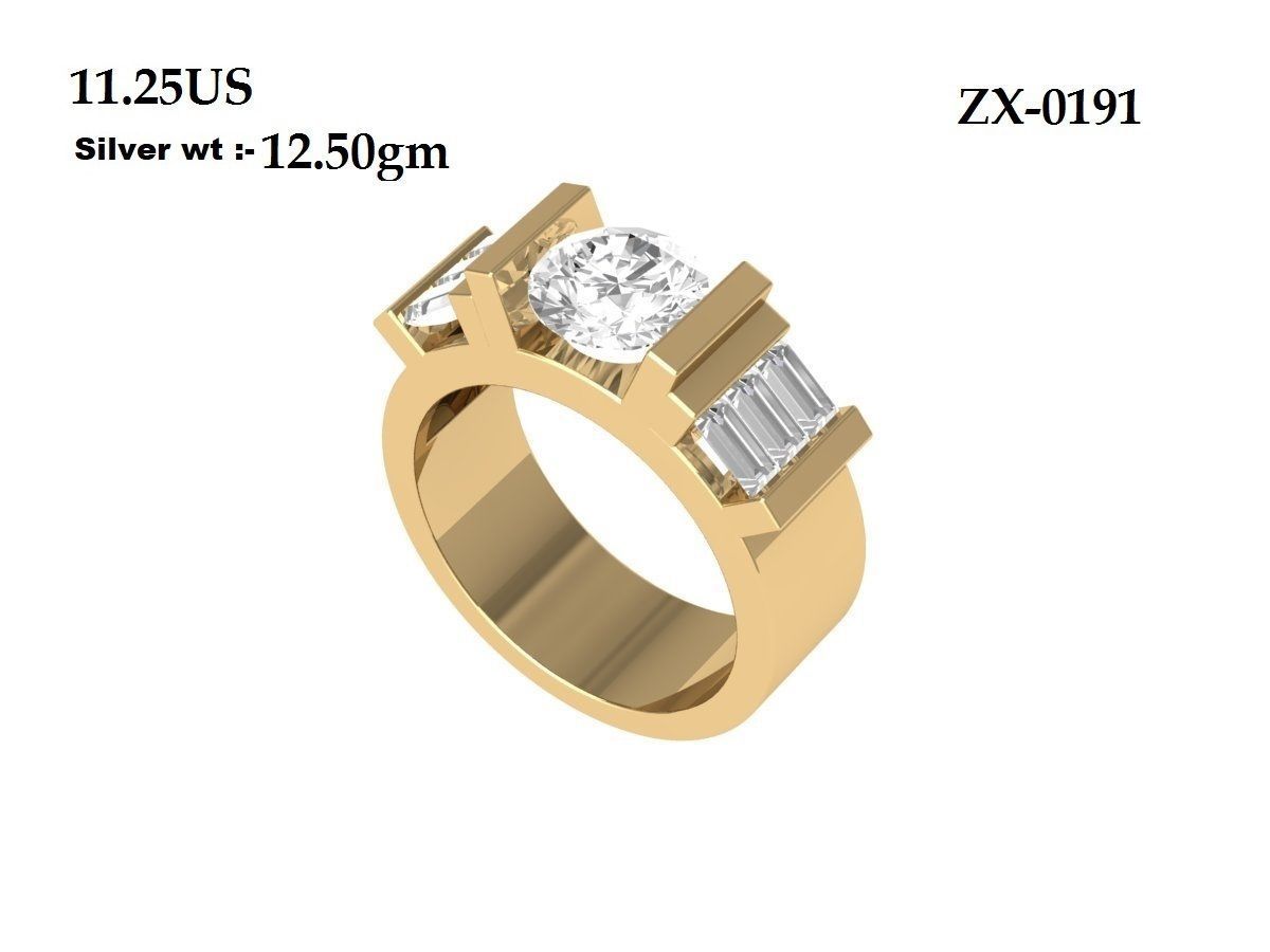 Round and baguette Stone Ring 3D print model_4