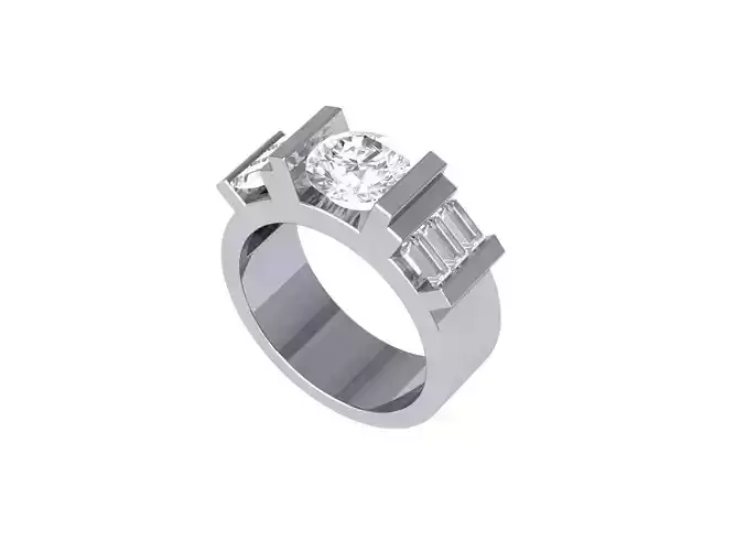 Round and baguette Stone Ring