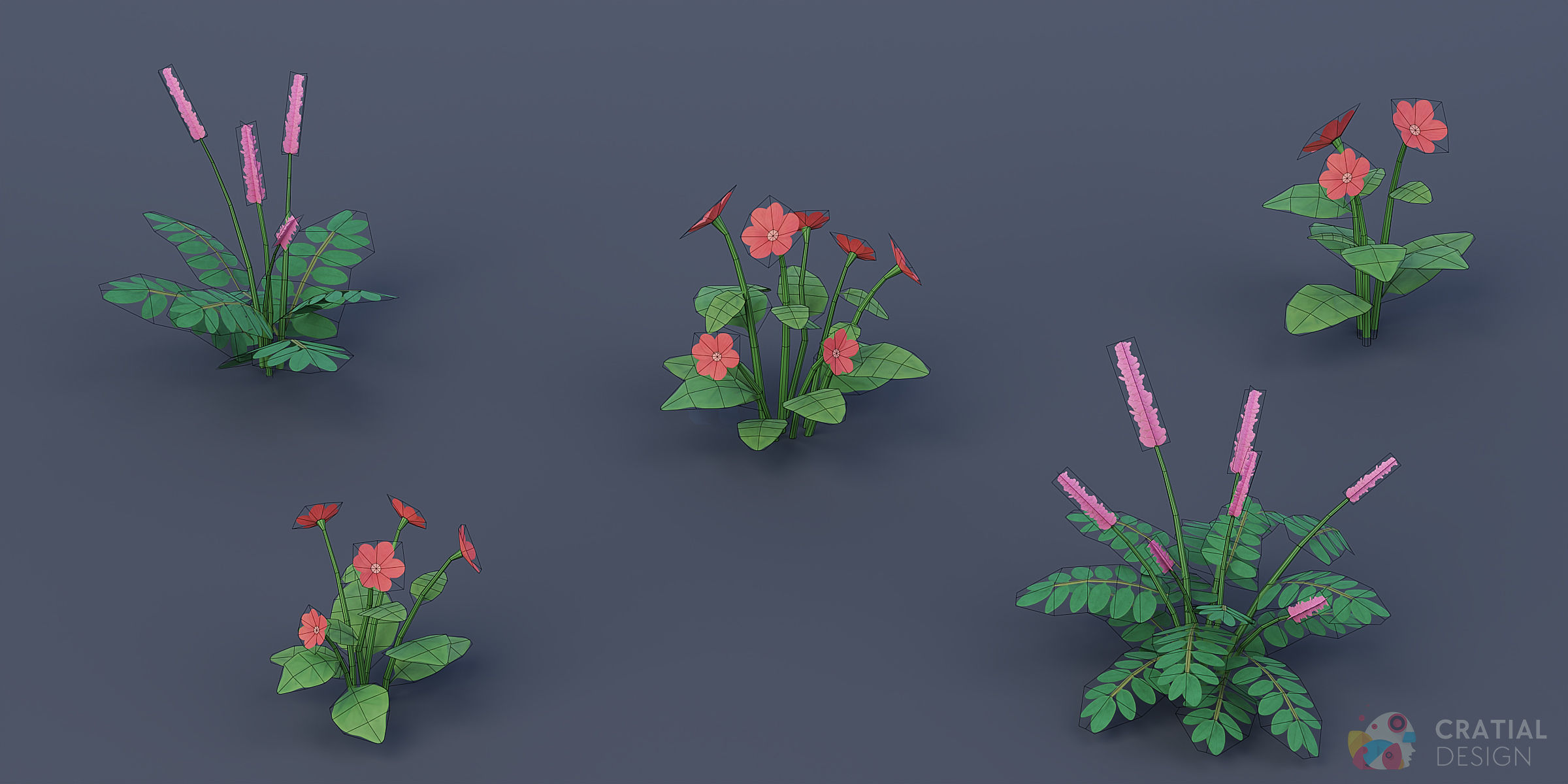 Stylized Foliage Kit Low-poly 3D model_5