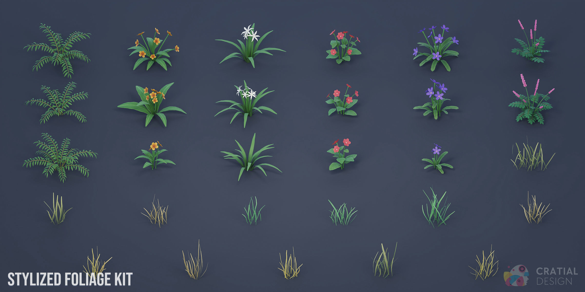 Stylized Foliage Kit Low-poly 3D model_3