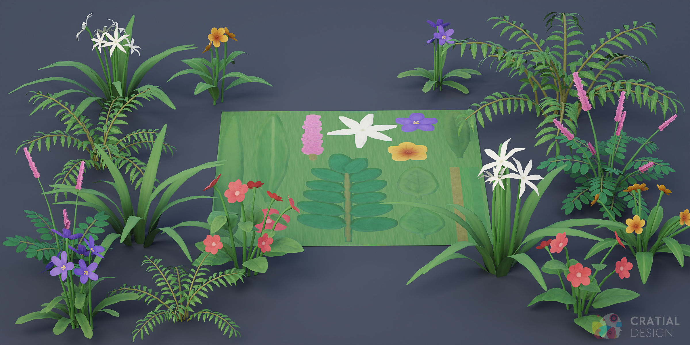 Stylized Foliage Kit Low-poly 3D model_2