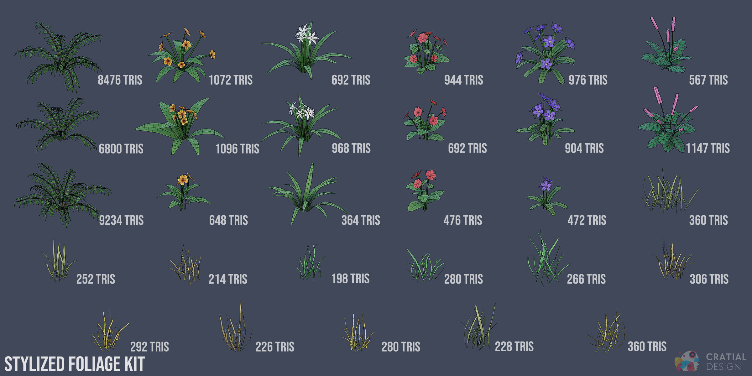 Stylized Foliage Kit Low-poly 3D model_1