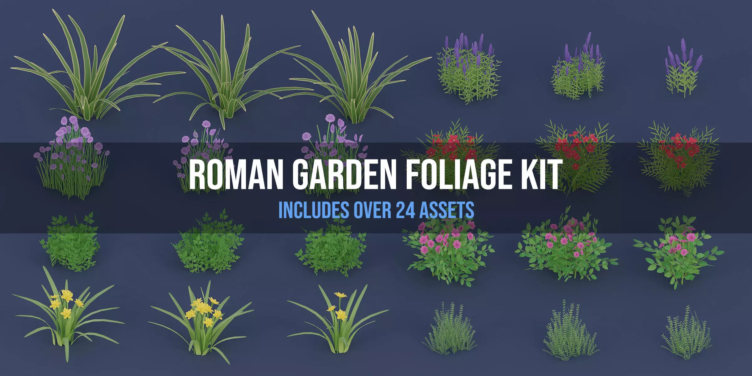 Stylized Roman Foliage Kit Low-poly 3D model_0