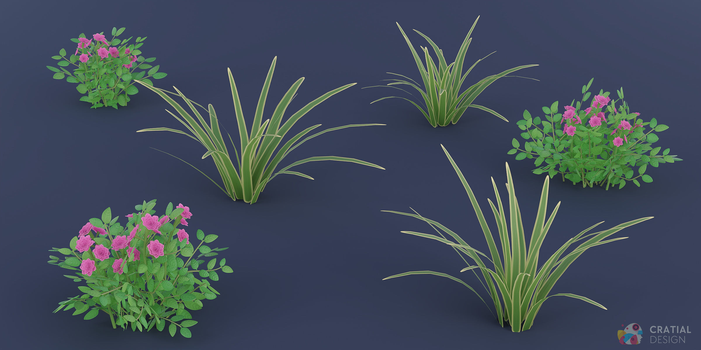 Stylized Roman Foliage Kit Low-poly 3D model_2