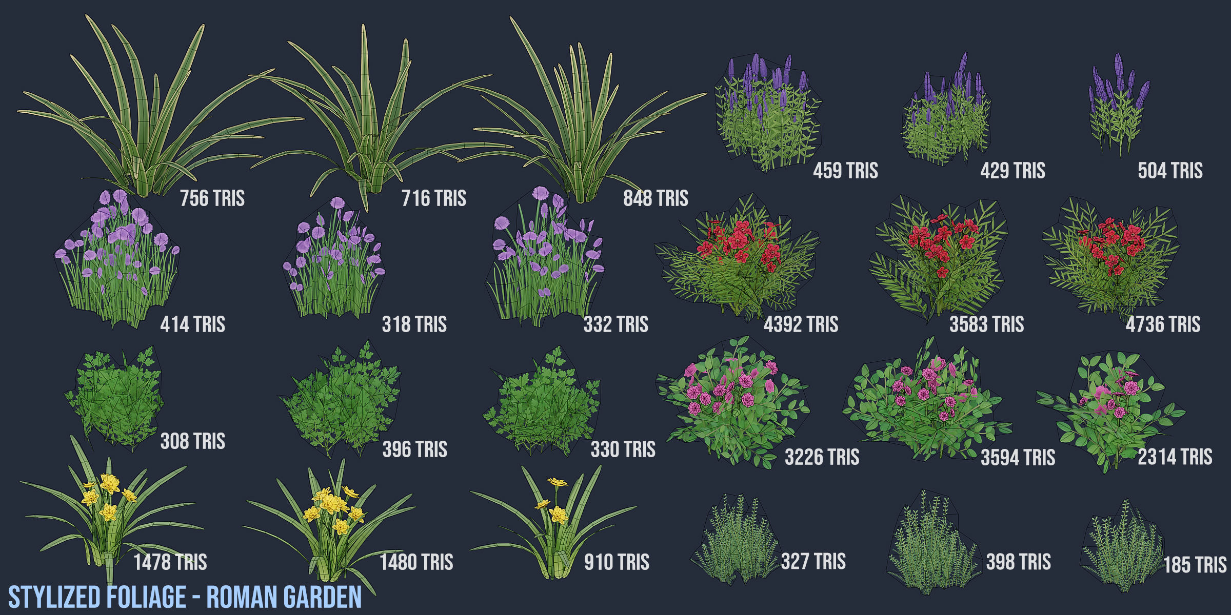 Stylized Roman Foliage Kit Low-poly 3D model_11