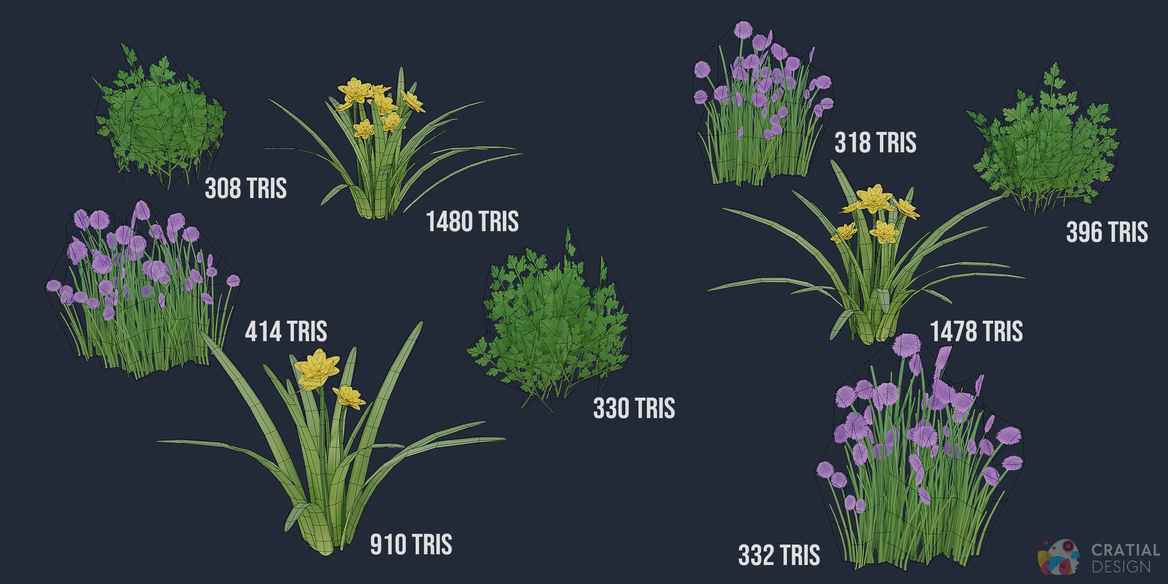 Stylized Roman Foliage Kit Low-poly 3D model_7