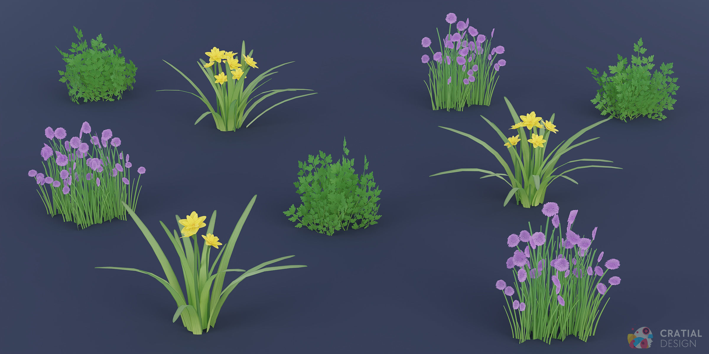 Stylized Roman Foliage Kit Low-poly 3D model_1