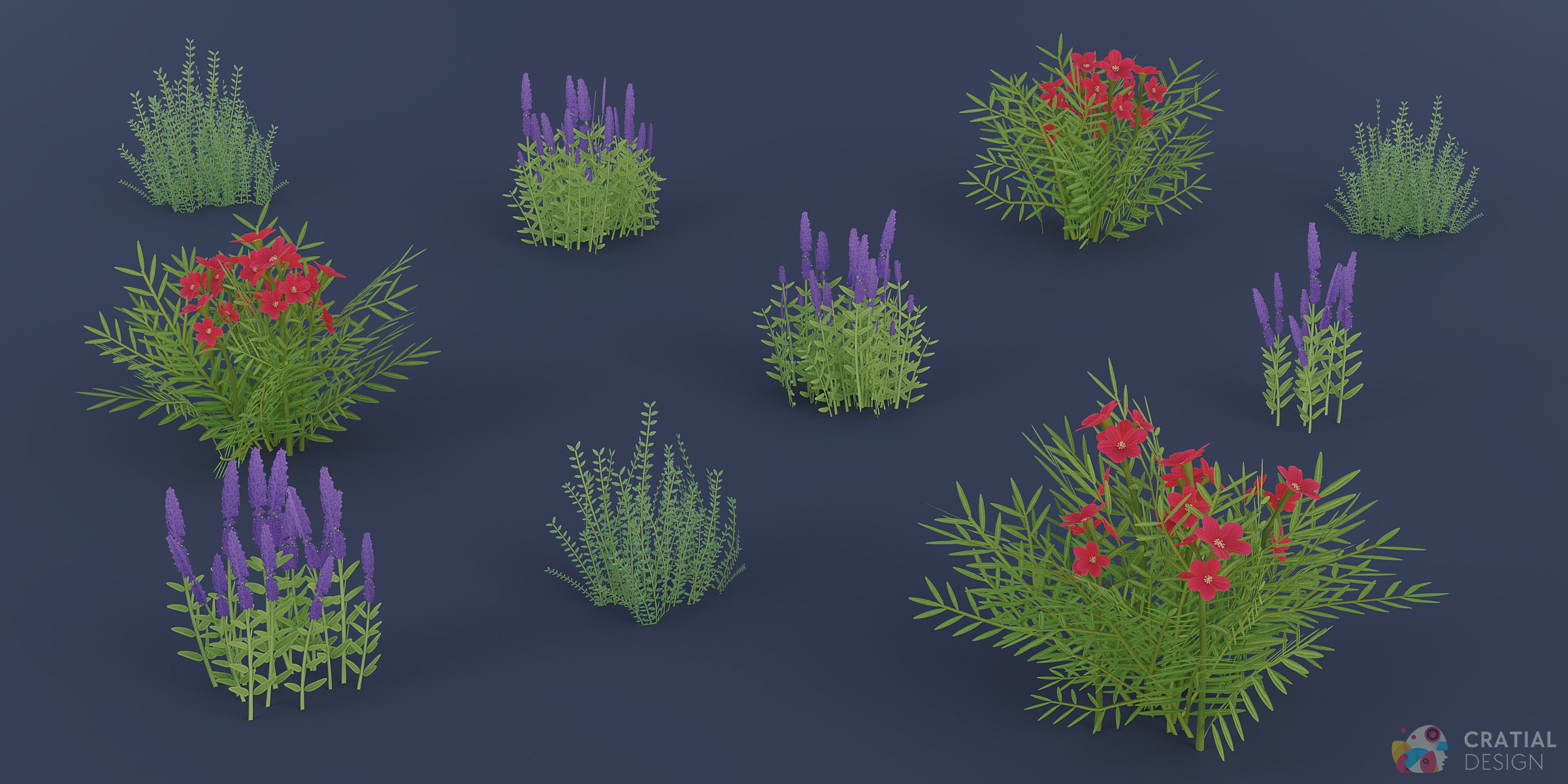 Stylized Roman Foliage Kit Low-poly 3D model_3