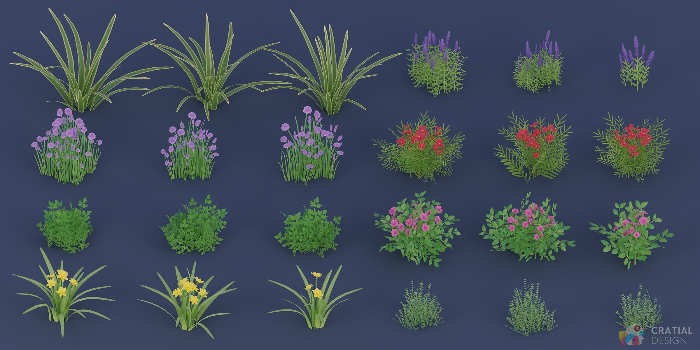 Stylized Roman Foliage Kit Low-poly 3D model_10