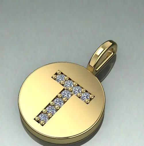 Pendant with the letter T N011348 3D print model_0