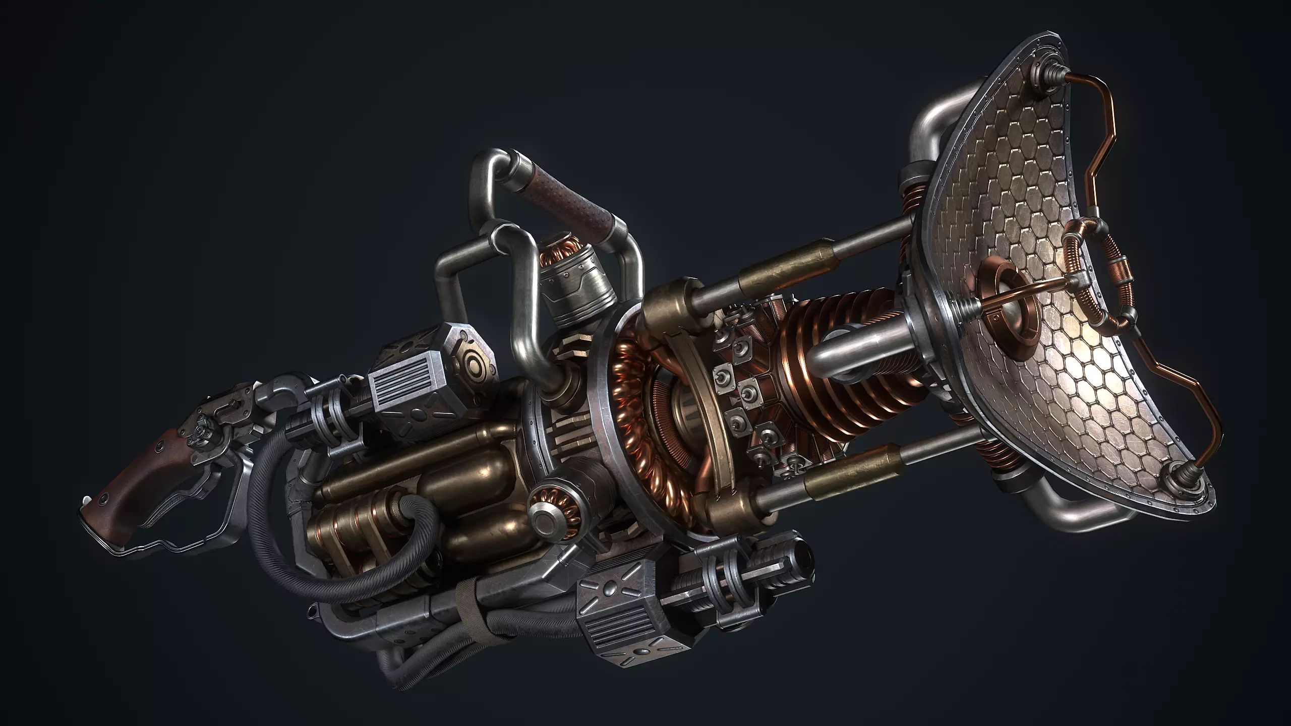 The SteamPunk Wave Gun Low-poly 3D model_0