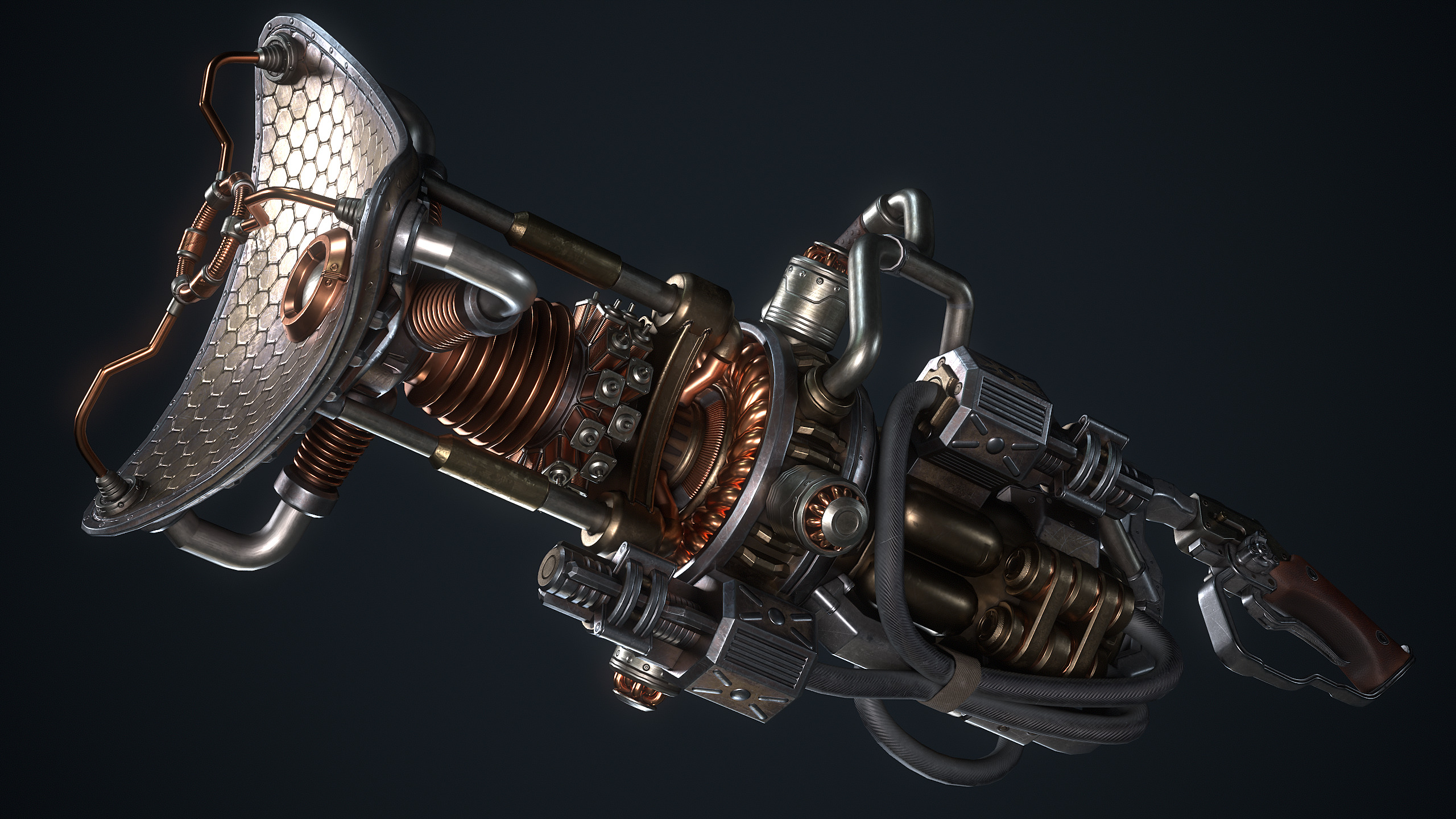 The SteamPunk Wave Gun Low-poly 3D model_3