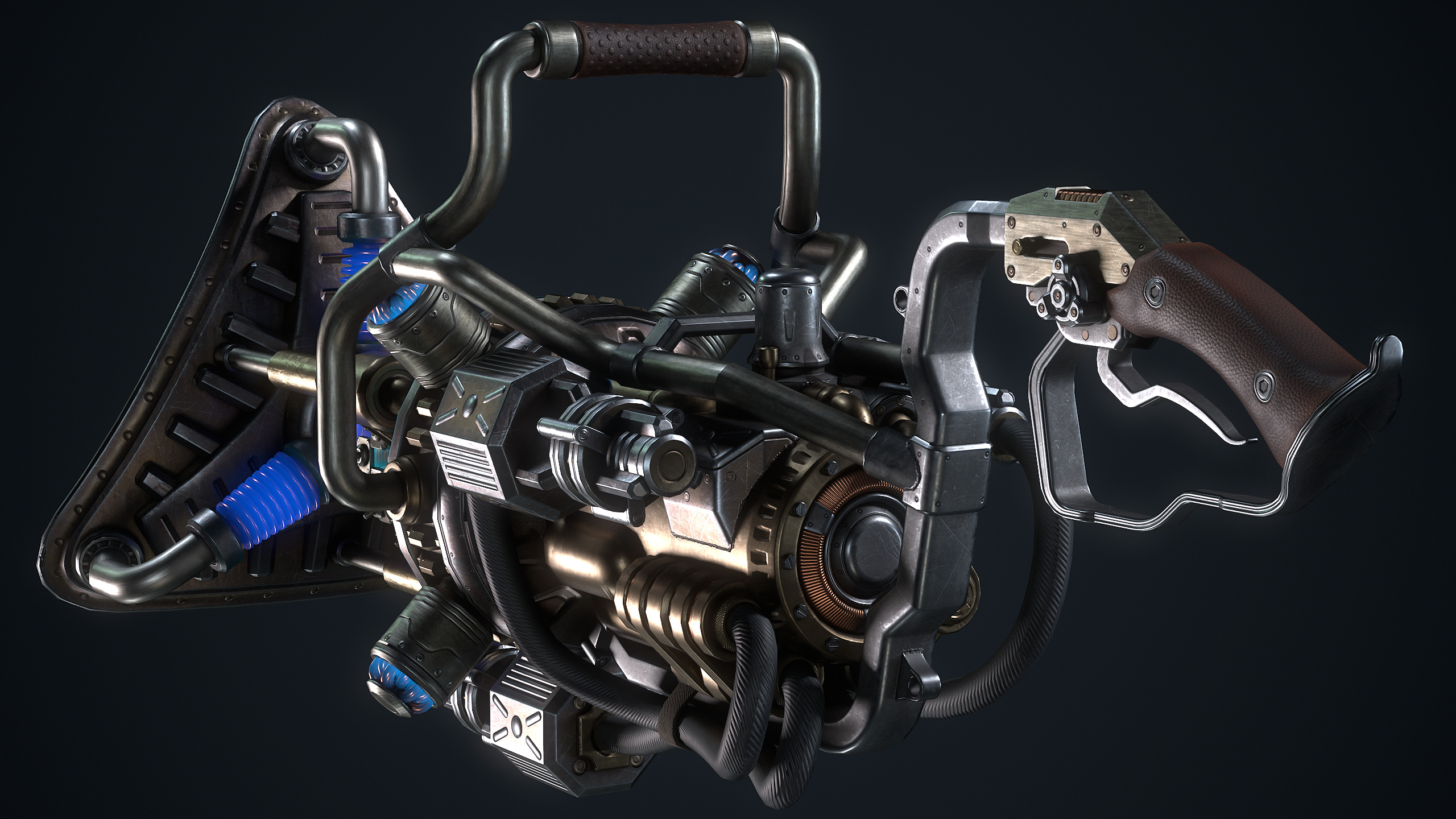 The SteamPunk Wave Gun Low-poly 3D model_7