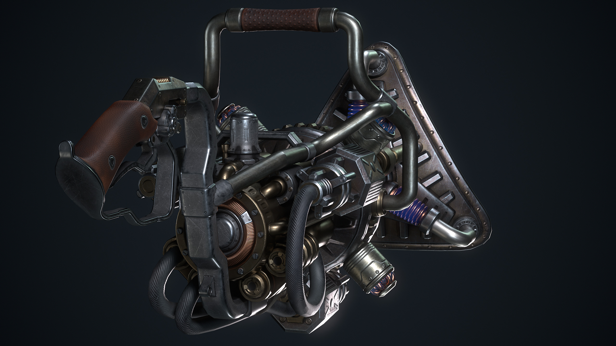 The SteamPunk Wave Gun Low-poly 3D model_9
