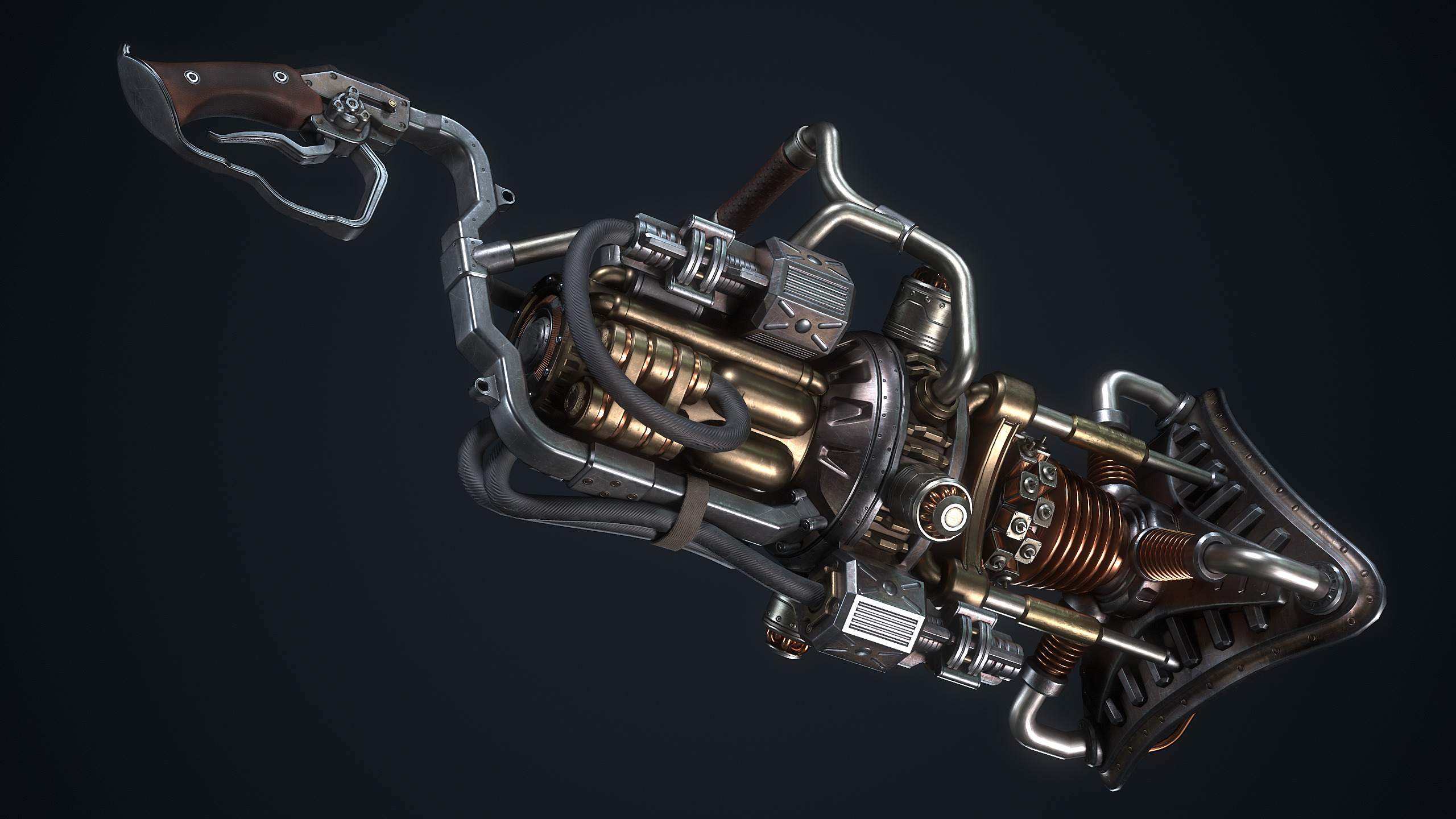 The SteamPunk Wave Gun Low-poly 3D model_10