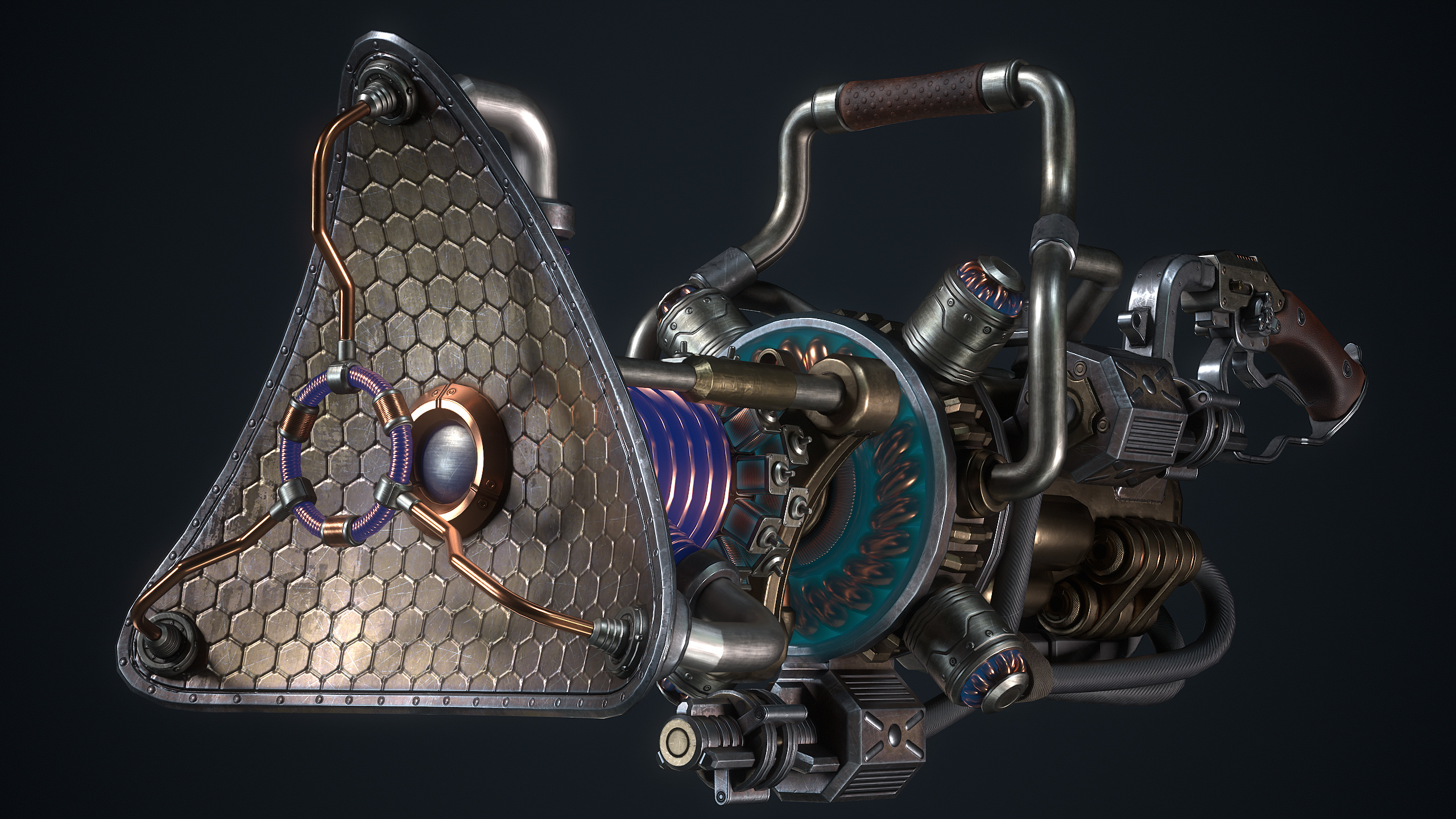 The SteamPunk Wave Gun Low-poly 3D model_8