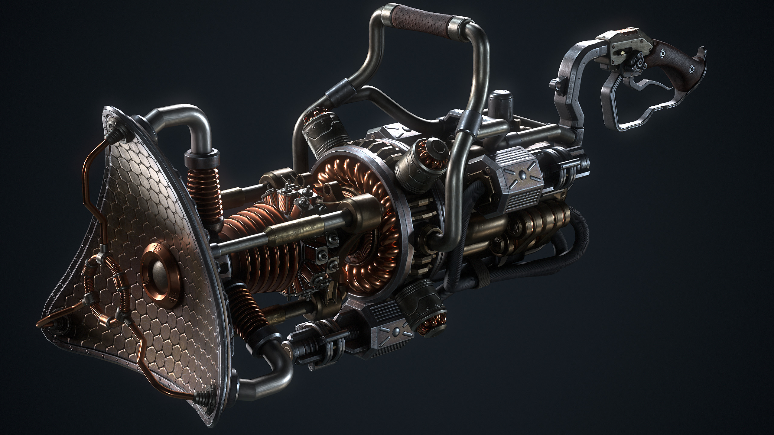 The SteamPunk Wave Gun Low-poly 3D model_4