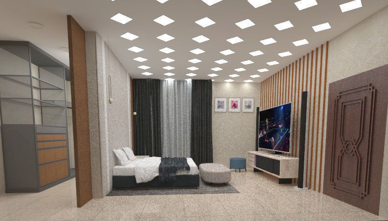 bedroom with wardrobe design 3D print model_3
