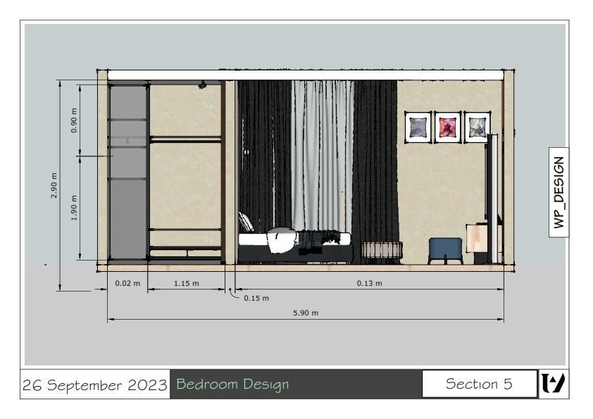 bedroom with wardrobe design 3D print model_10