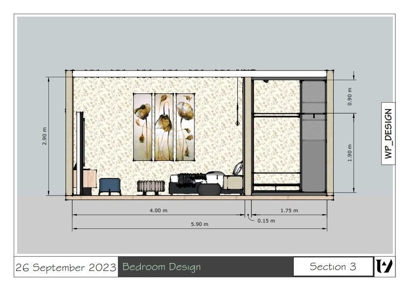 bedroom with wardrobe design 3D print model_7