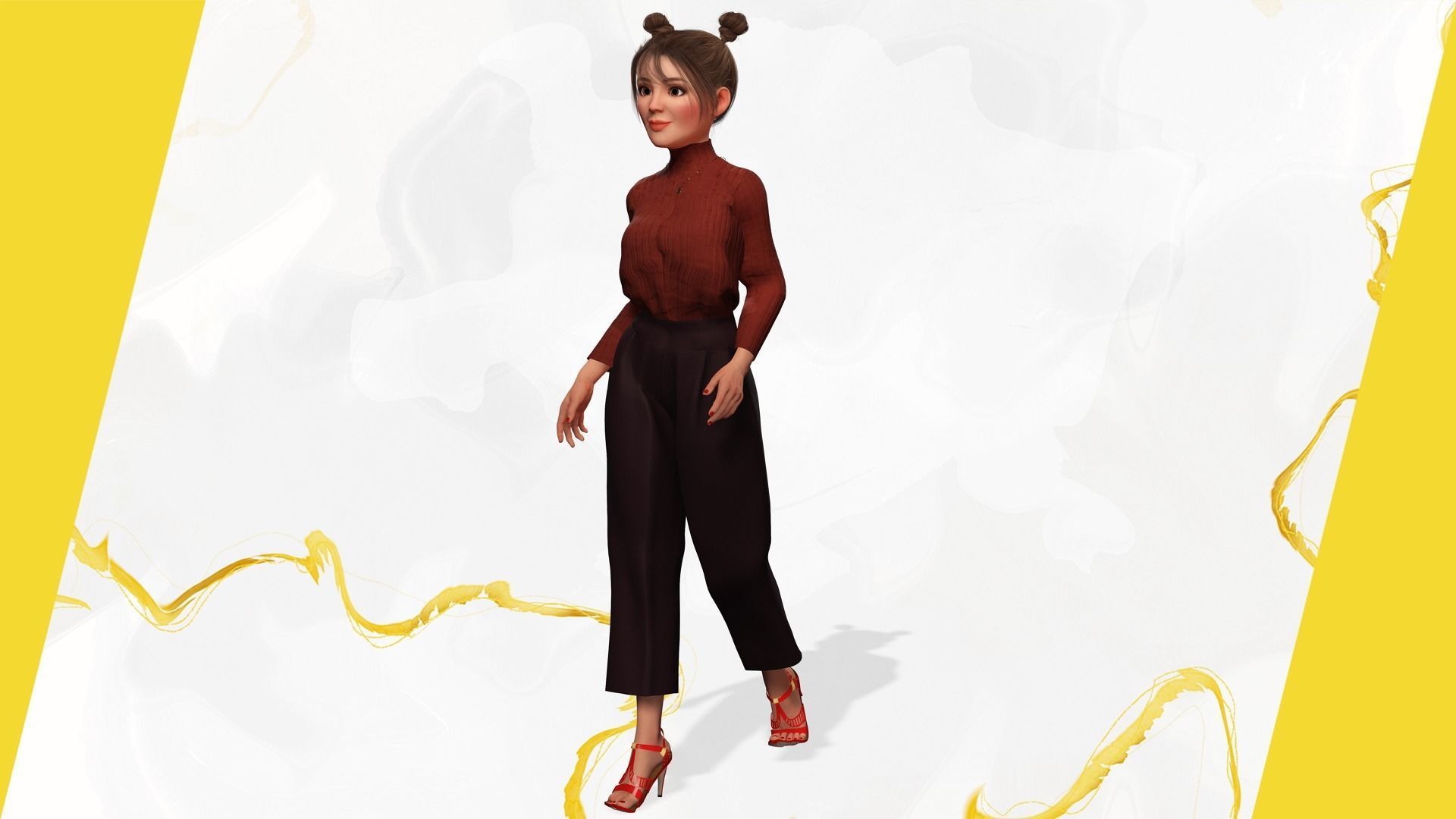 Girlfriend stylized toon girl 3D model_7