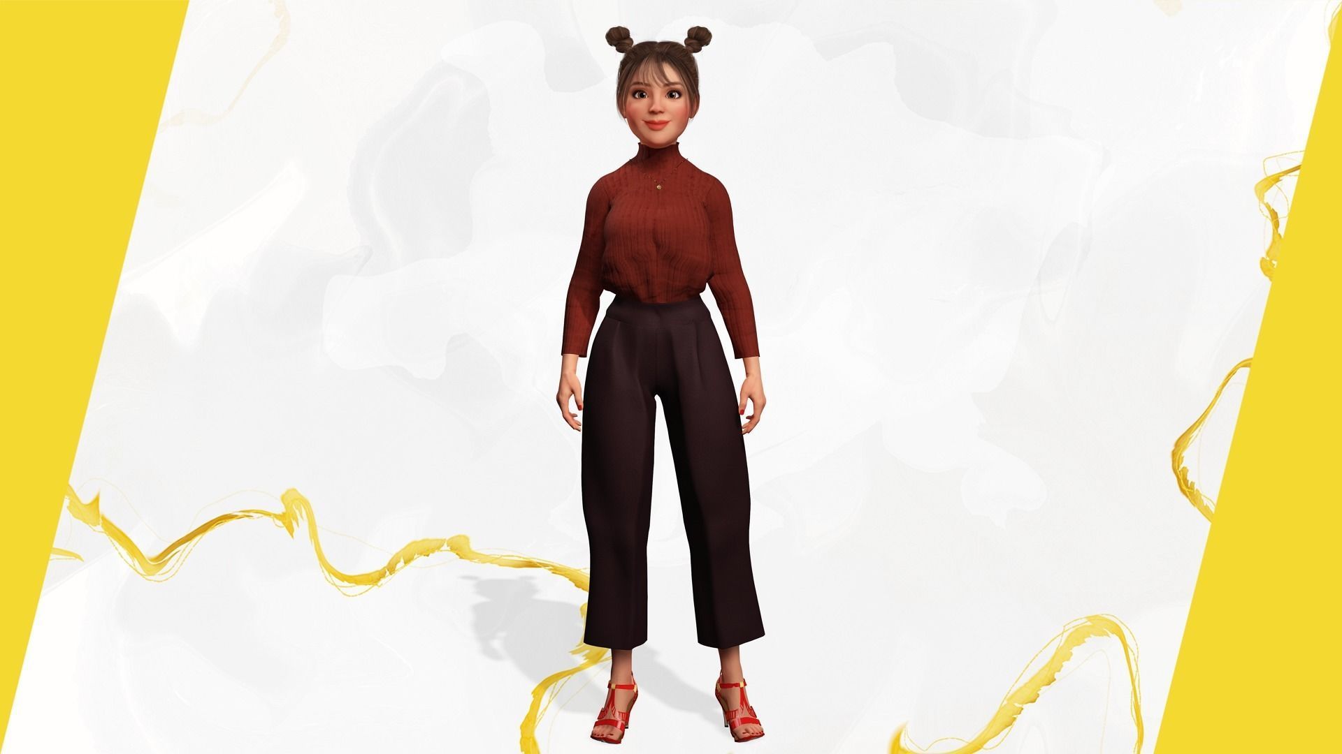 Girlfriend stylized toon girl 3D model_4