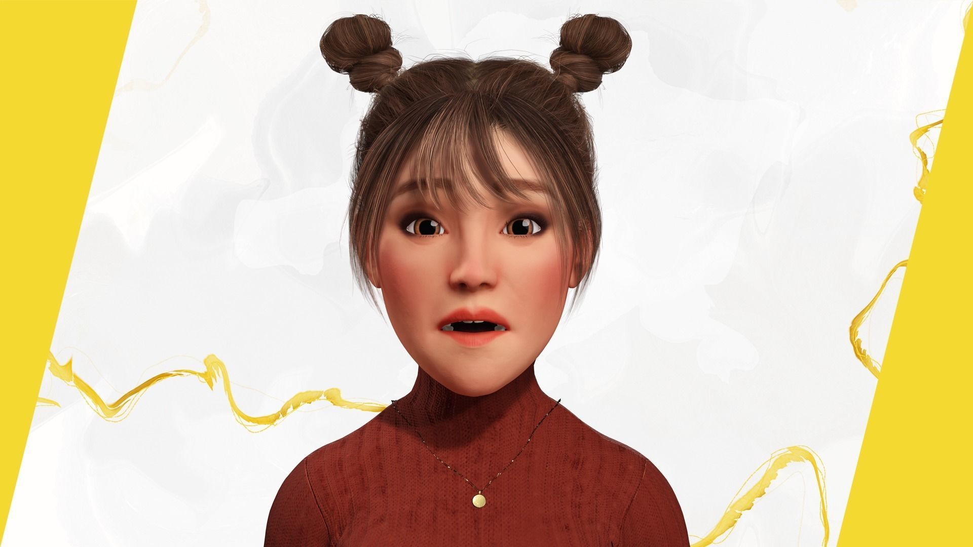 Girlfriend stylized toon girl 3D model_2