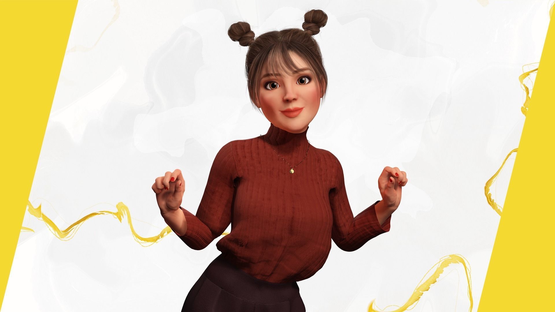 Girlfriend stylized toon girl 3D model_8