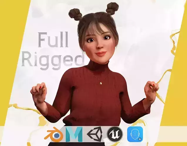 Girlfriend stylized toon girl 3D model