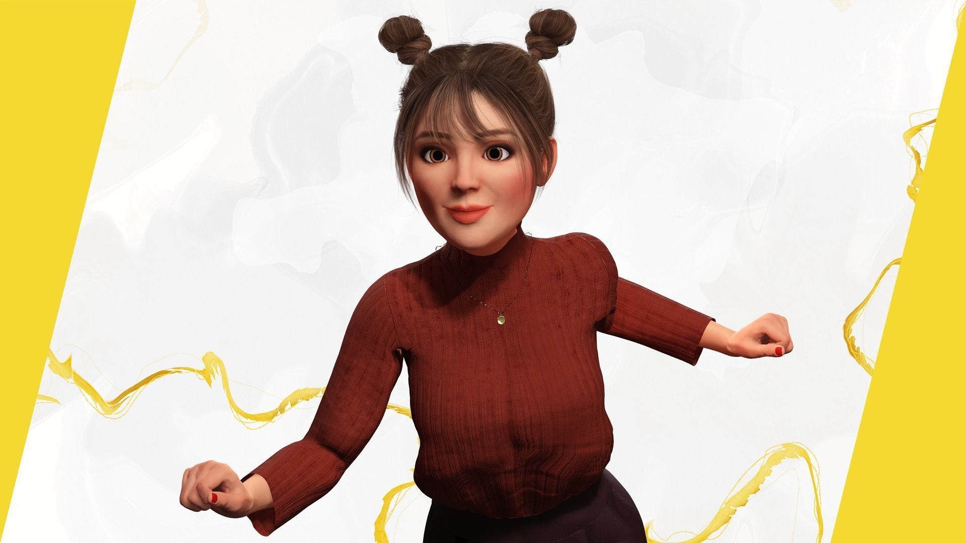 Girlfriend stylized toon girl 3D model_9