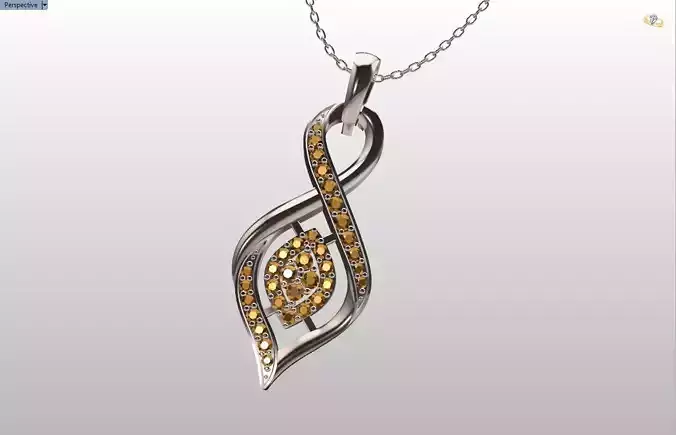 Pendant in curve shape with round gemstones 3D print model