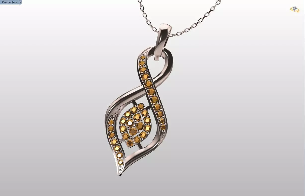 Pendant in curve shape with round gemstones 3D print model