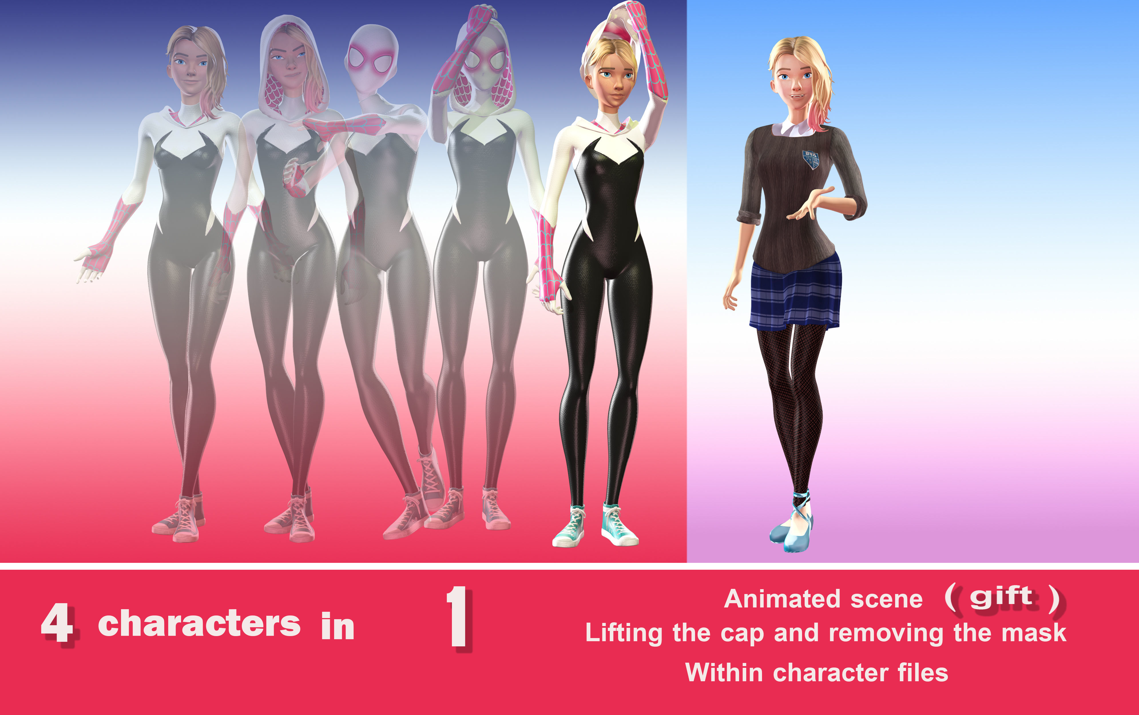 Gwen Stacy full package Low-poly 3D model_5