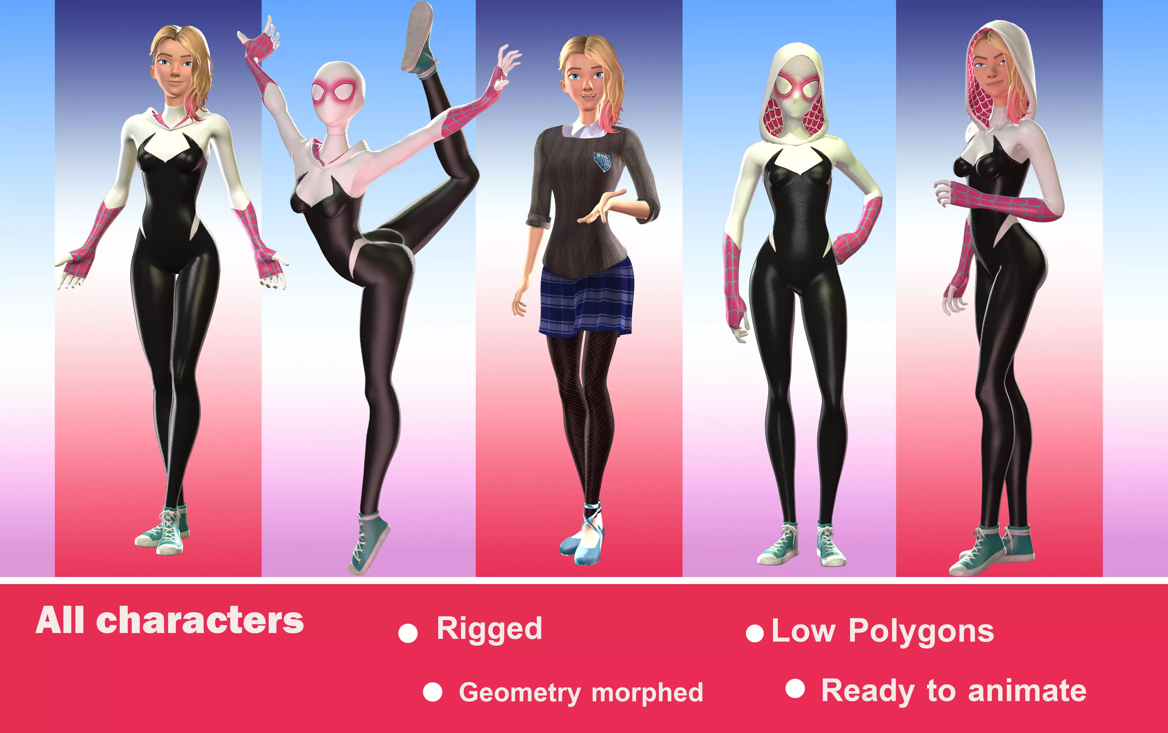 Gwen Stacy full package Low-poly 3D model_0