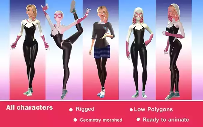 Gwen Stacy full package Low-poly 3D model