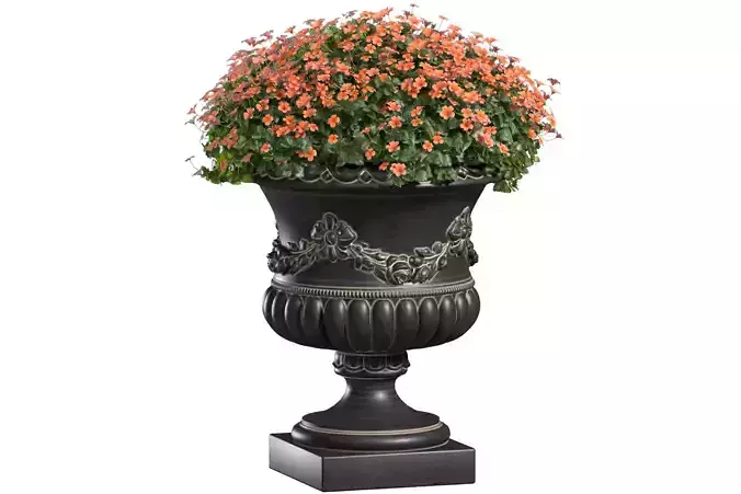 A flowerbed of flowers in a classic vase decoration Plant Patio  3D model