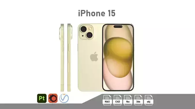Apple iPhone 15 Yellow Low-poly 3D model