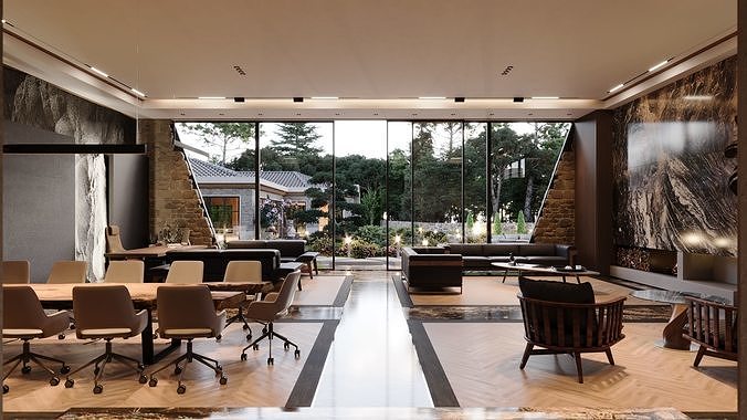 Office Interior and Winter Garden Exterior Design 3D Model 3D model 3
