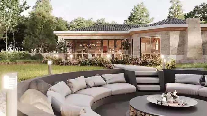 Office Interior and Winter Garden Exterior Design 3D Model