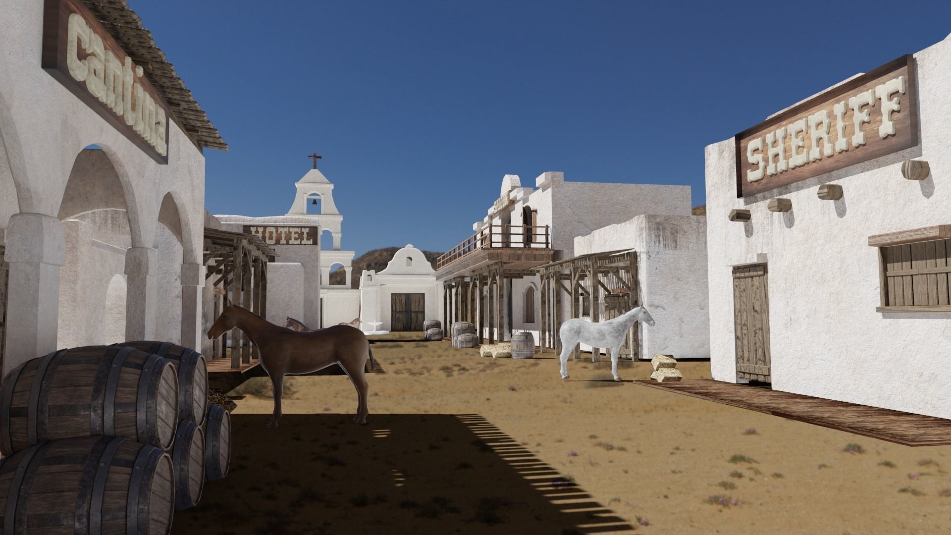 MEXICAN low poly western cowboy village in kit Low-poly 3D model_4