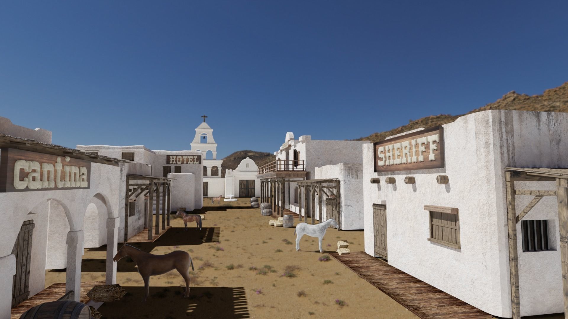 MEXICAN low poly western cowboy village in kit Low-poly 3D model_9