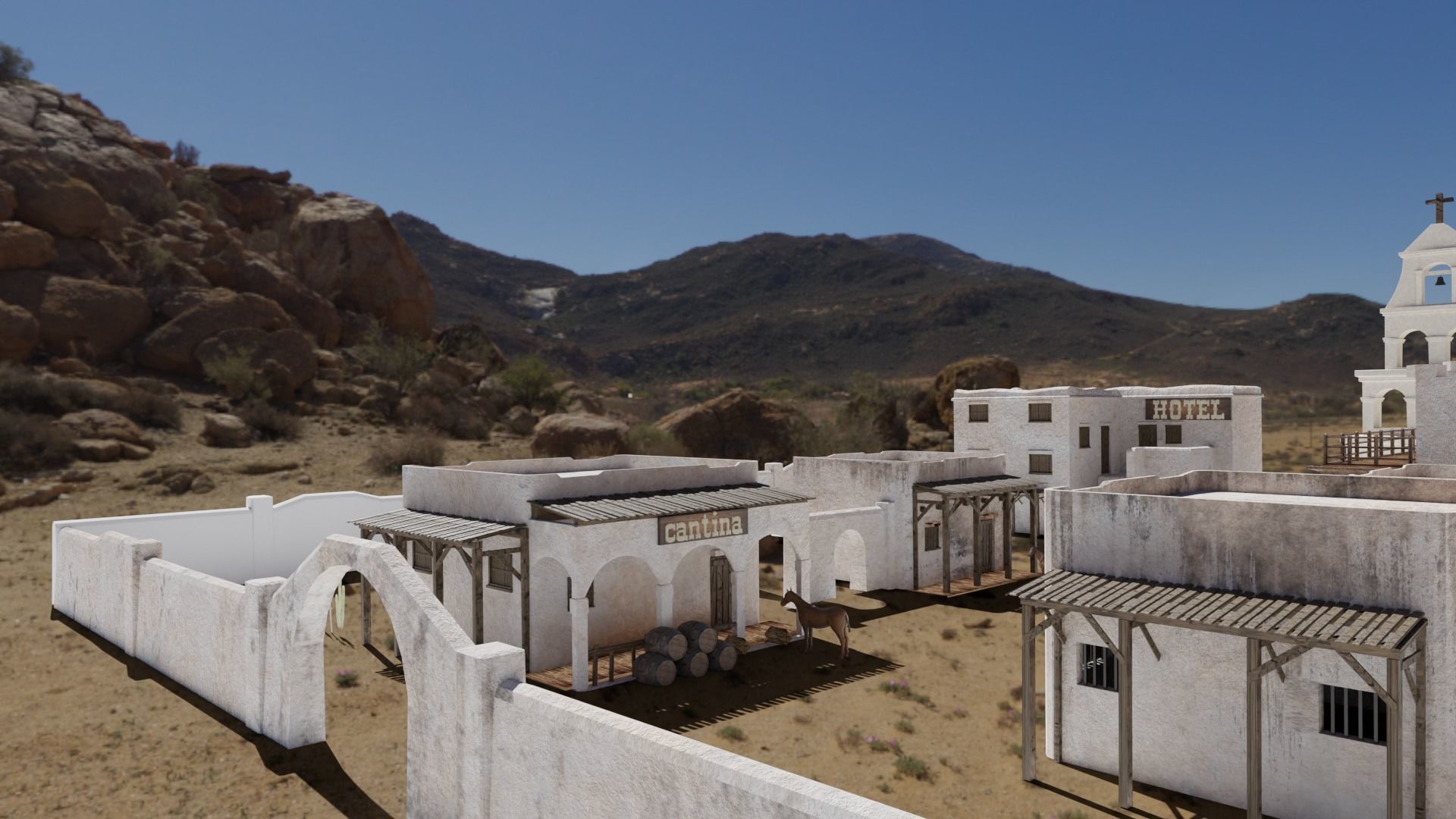 MEXICAN low poly western cowboy village in kit Low-poly 3D model_6