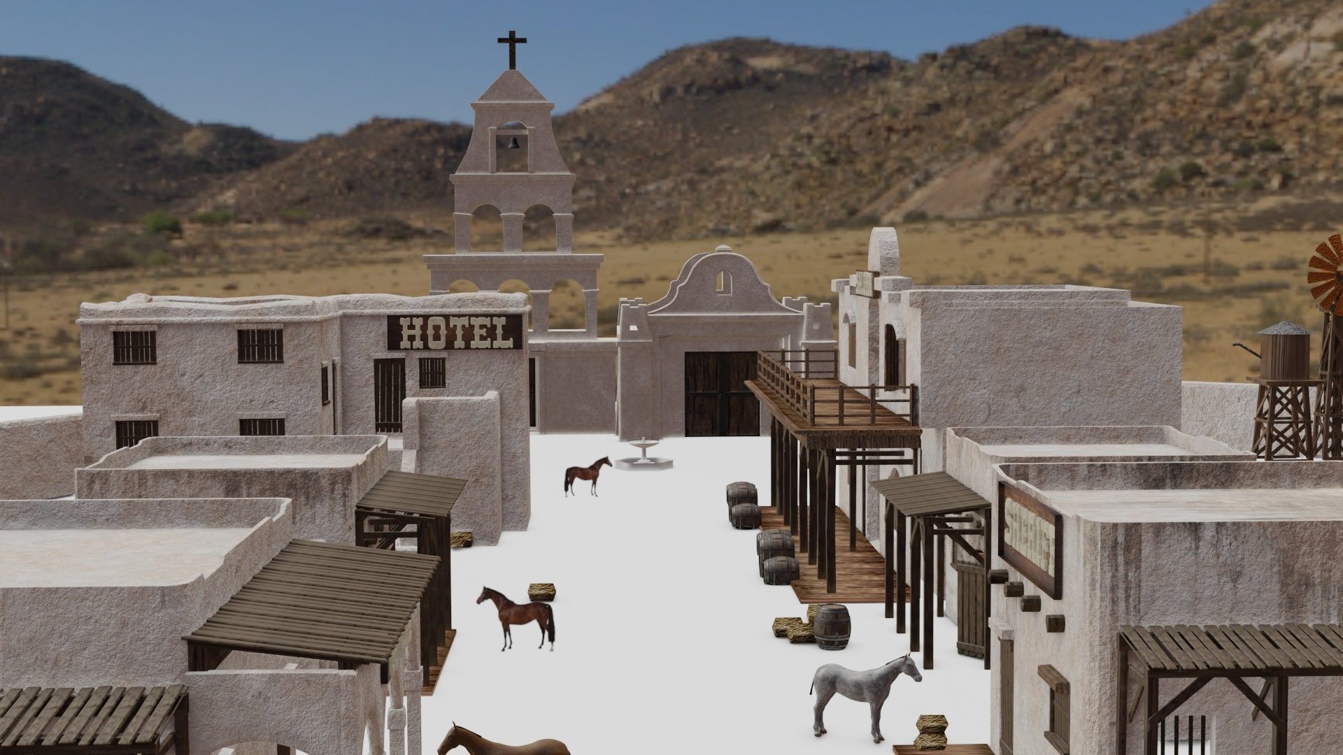 MEXICAN low poly western cowboy village in kit Low-poly 3D model_3